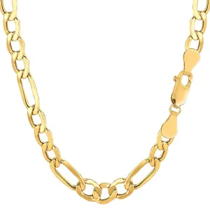 10K Yellow Gold 6.5MM Hollow Figaro Link Necklace Chains 16" - 24",Real 10K Gold