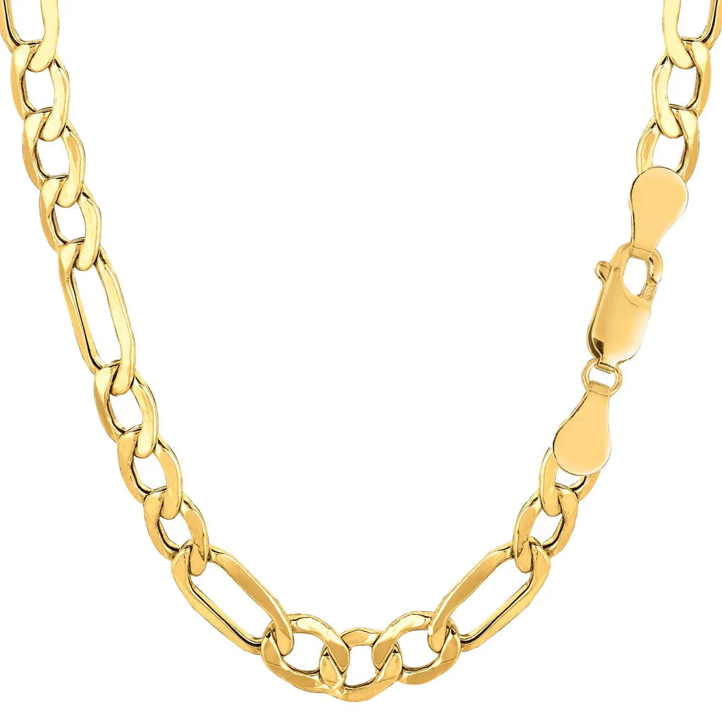 10K Yellow Gold 6.5MM Hollow Figaro Link Necklace Chains 16" - 24",Real 10K Gold