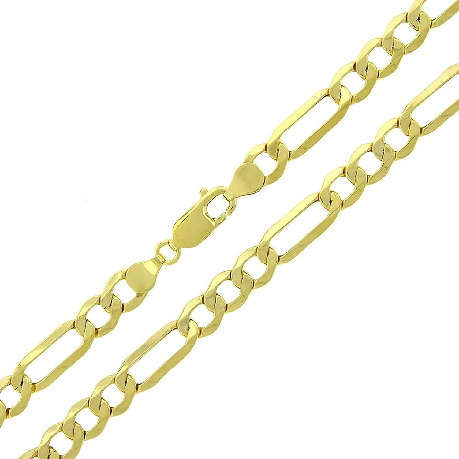 10K Yellow Gold 6.5MM Hollow Figaro Link Necklace Chains 16" - 24",Real 10K Gold