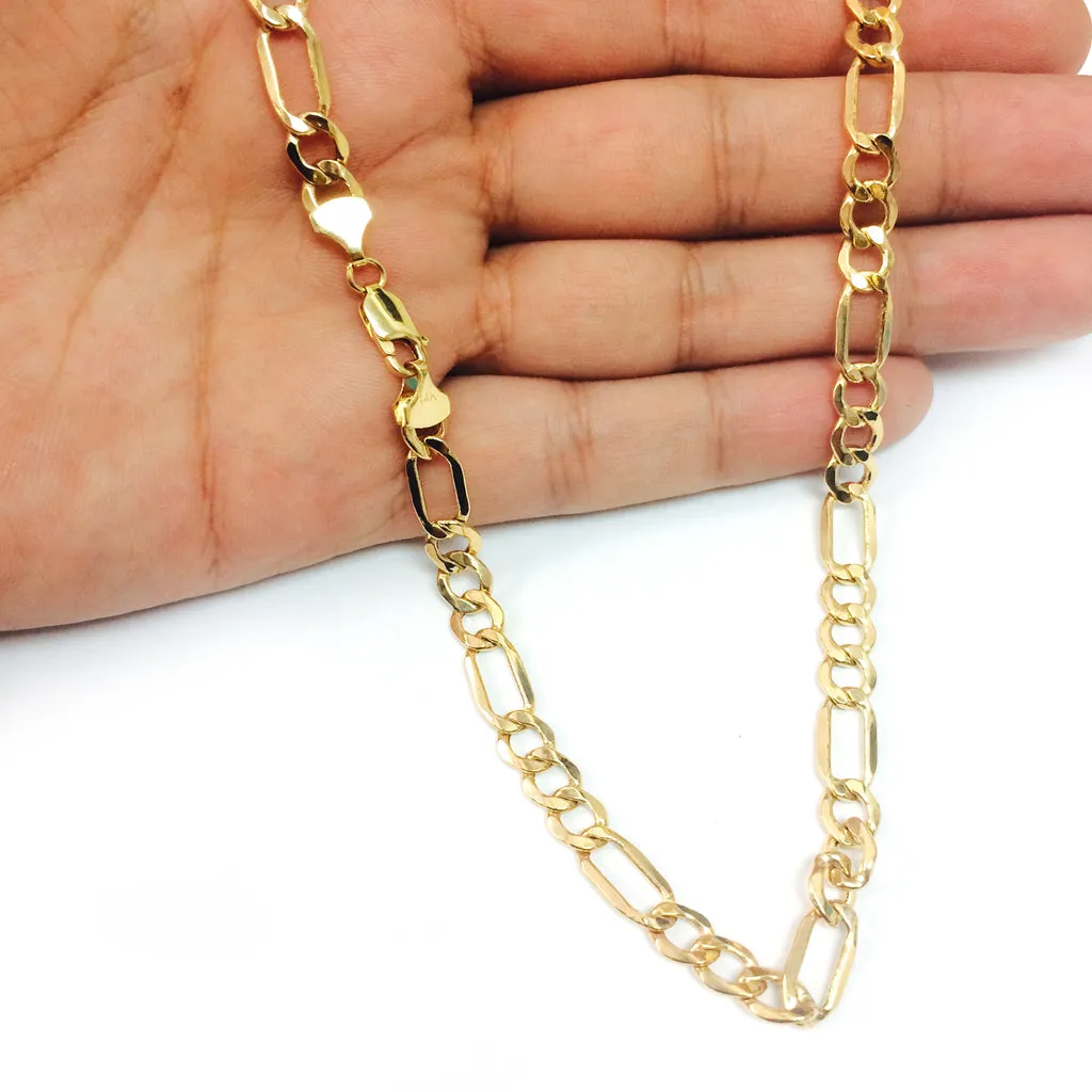 10K Yellow Gold 6.5MM Hollow Figaro Link Necklace Chains 16" - 24",Real 10K Gold