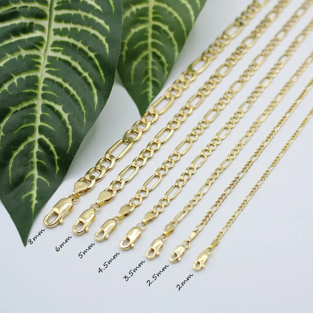 10K Yellow Gold 6.5MM Hollow Figaro Link Necklace Chains 16" - 24",Real 10K Gold
