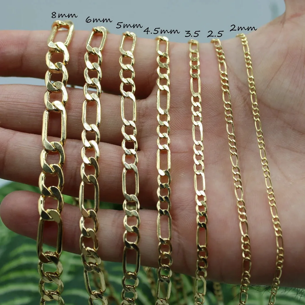 10K Yellow Gold 6.5MM Hollow Figaro Link Necklace Chains 16" - 24",Real 10K Gold