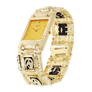 10k Yellow Gold Horse Shoe Black Onyx Bracelet Geneve Diamond Watch 7.5" 66.8g