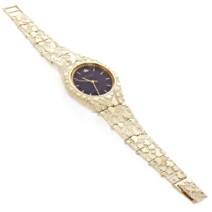 10k Yellow Gold Nugget Link Geneve Wrist Watch with Diamond 8-8.5" 54 grams