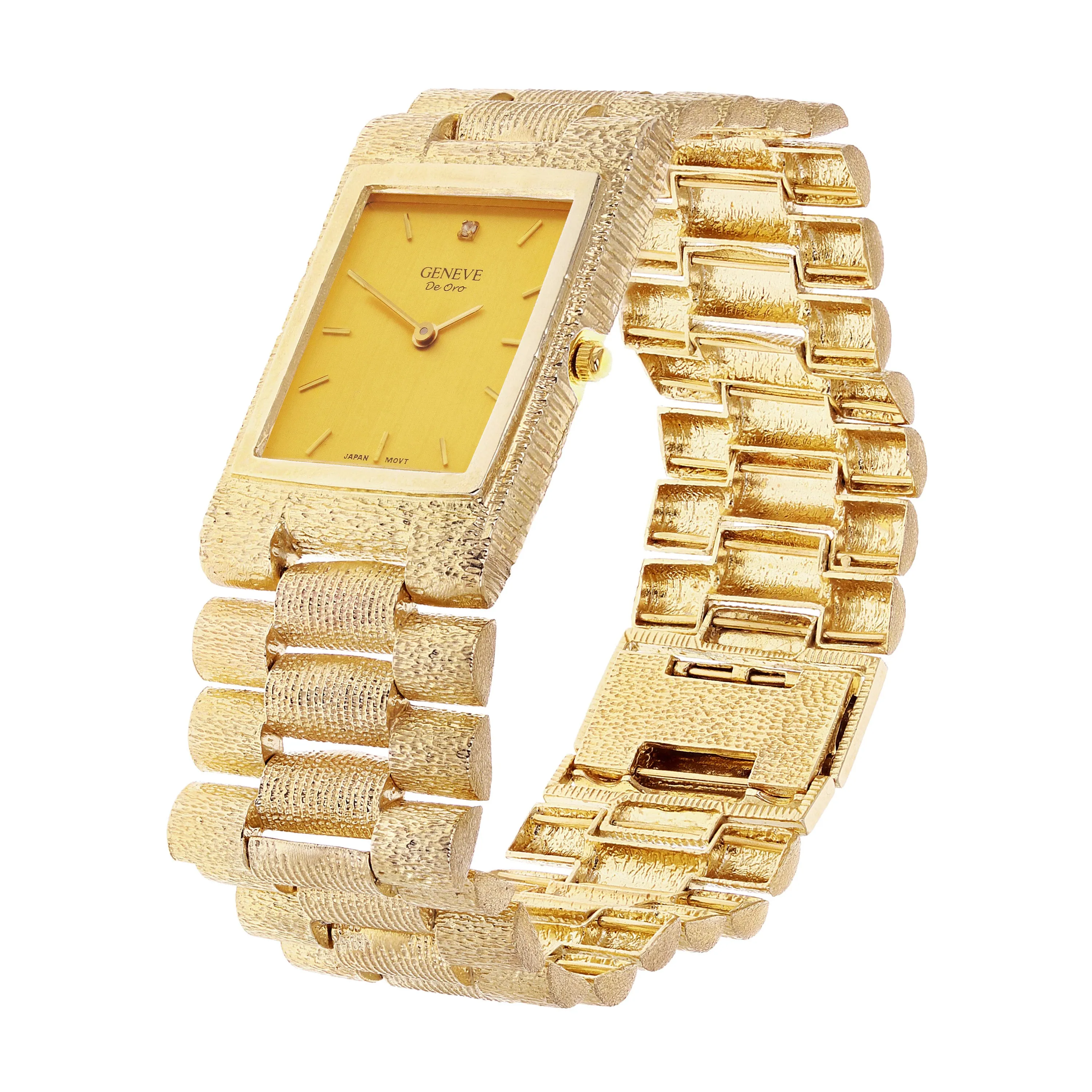 10k Yellow Gold Solid Watch Link Band Geneve w/ Diamond 7.5-8" 26.6mm 59.6 grams