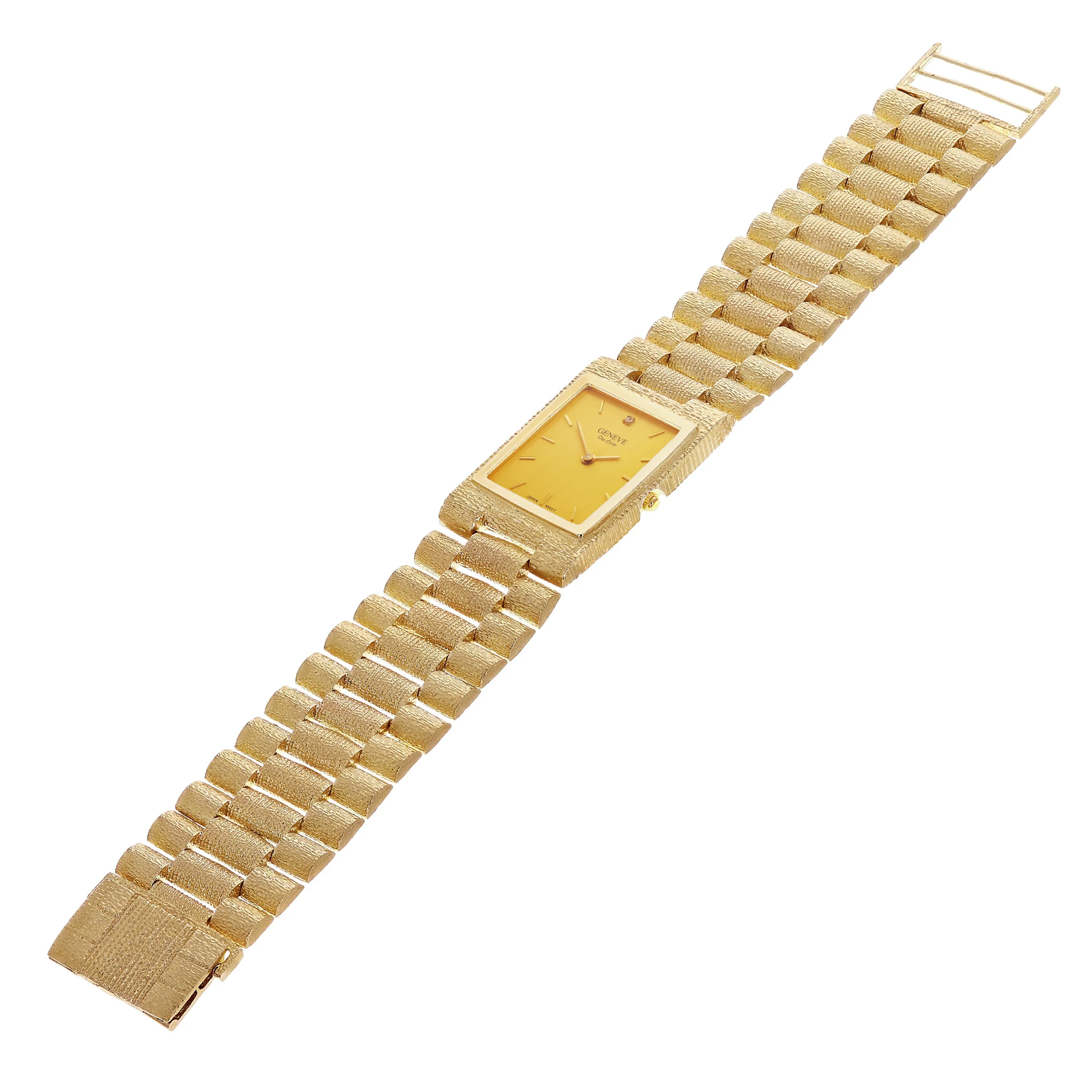 10k Yellow Gold Solid Watch Link Band Geneve w/ Diamond 7.5-8" 26.6mm 59.6 grams