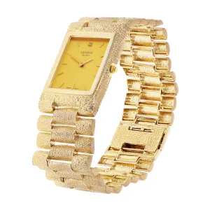 10k Yellow Gold Solid Watch Link Band Geneve w/ Diamond 7.5-8" 26.6mm 59.6 grams