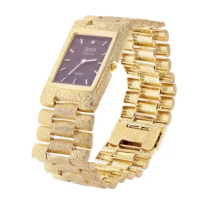 10k Yellow Gold Solid Watch Link Band Geneve w/ Diamond 7.7.5" 26.6mm 55.6 grams