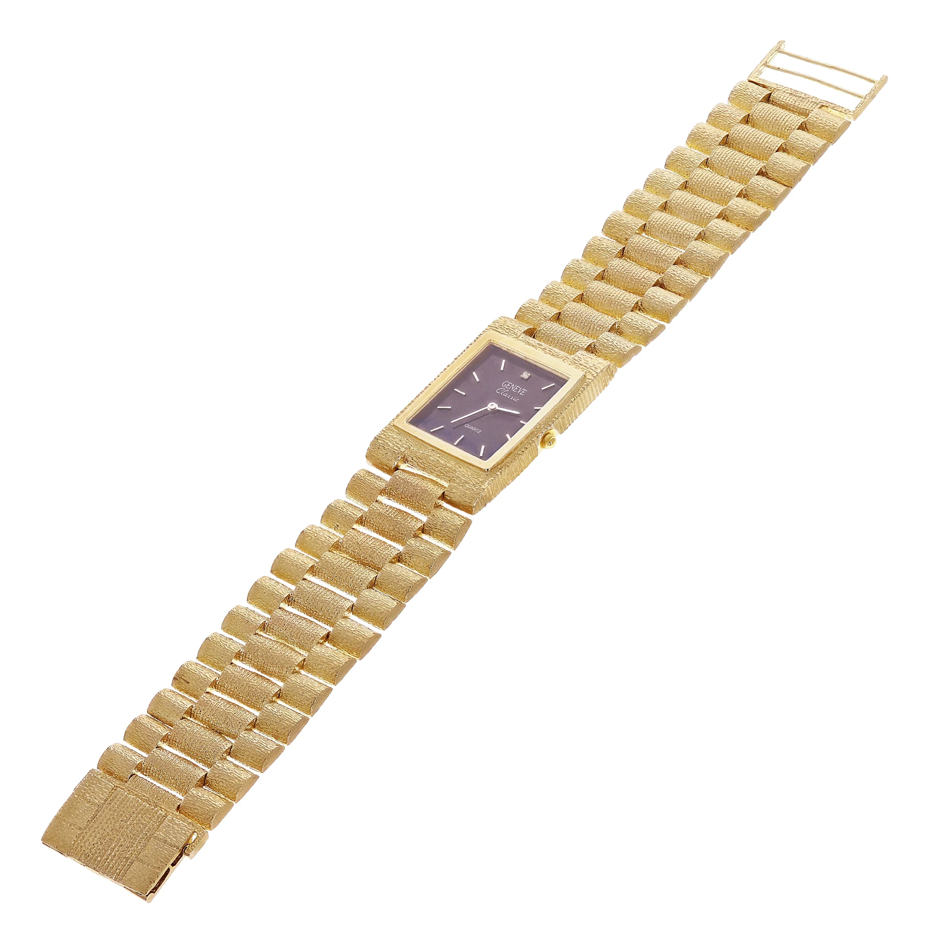 10k Yellow Gold Solid Watch Link Band Geneve w/ Diamond 7.7.5" 26.6mm 55.6 grams