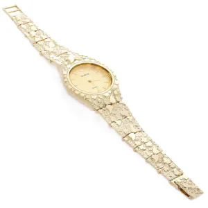 14k Yellow Gold Nugget Link Geneve Wrist Watch Adjustable 8.5-9" 64 grams
