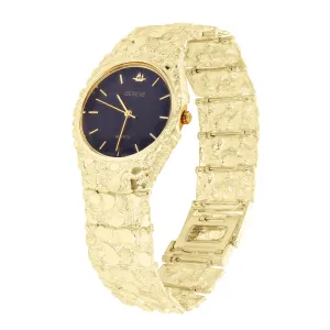 14k Yellow Gold Nugget Link Geneve Wrist Watch Straight Band Adj.8-8.5" 80 grams