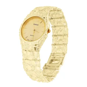 14k Yellow Gold Nugget Link Geneve Wrist Watch Straight Band Adj.8-8.5" 80 grams