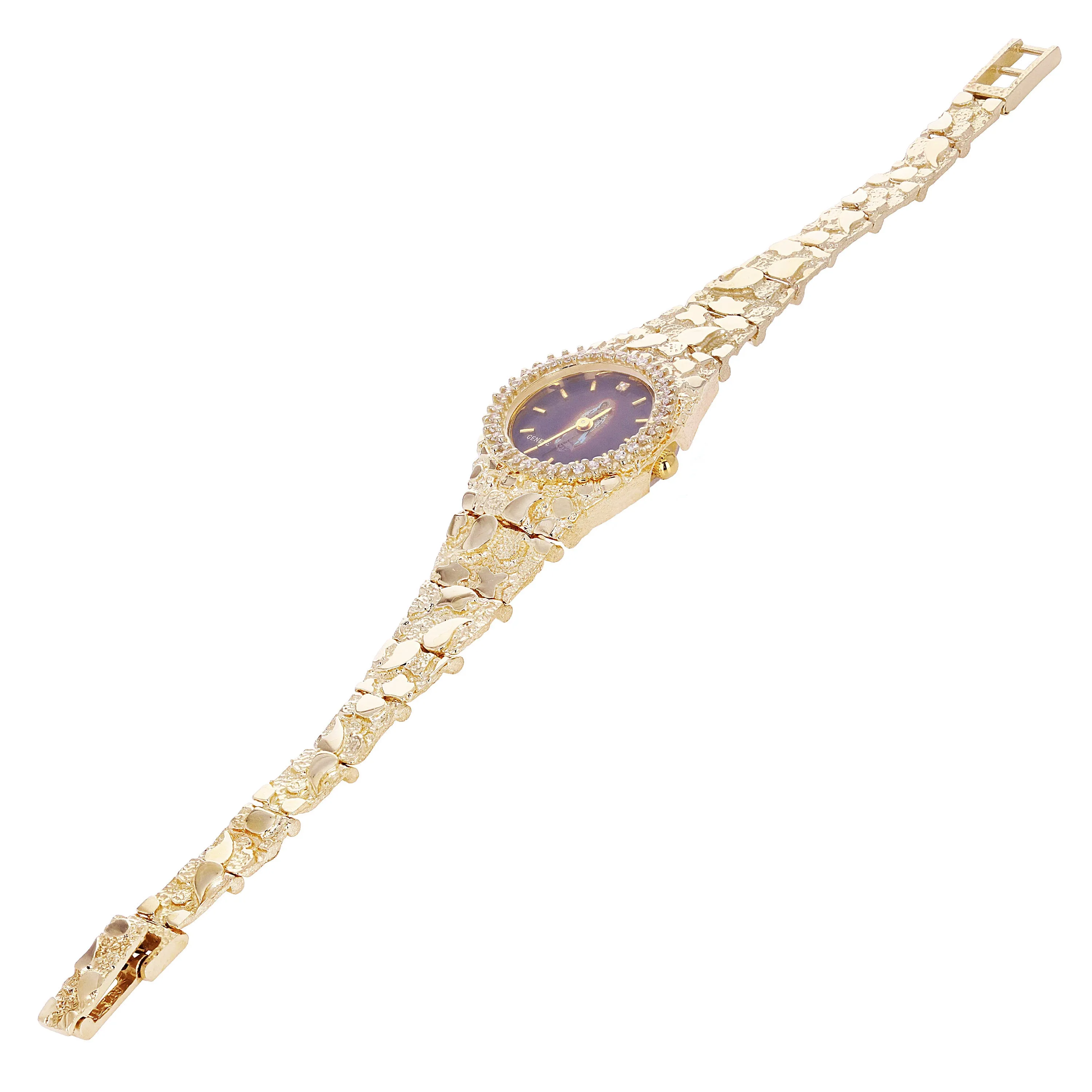 14k Yellow Gold Nugget Wrist Watch Guadalupe Geneve Diamond Watch 6.5"-7" 29.8g