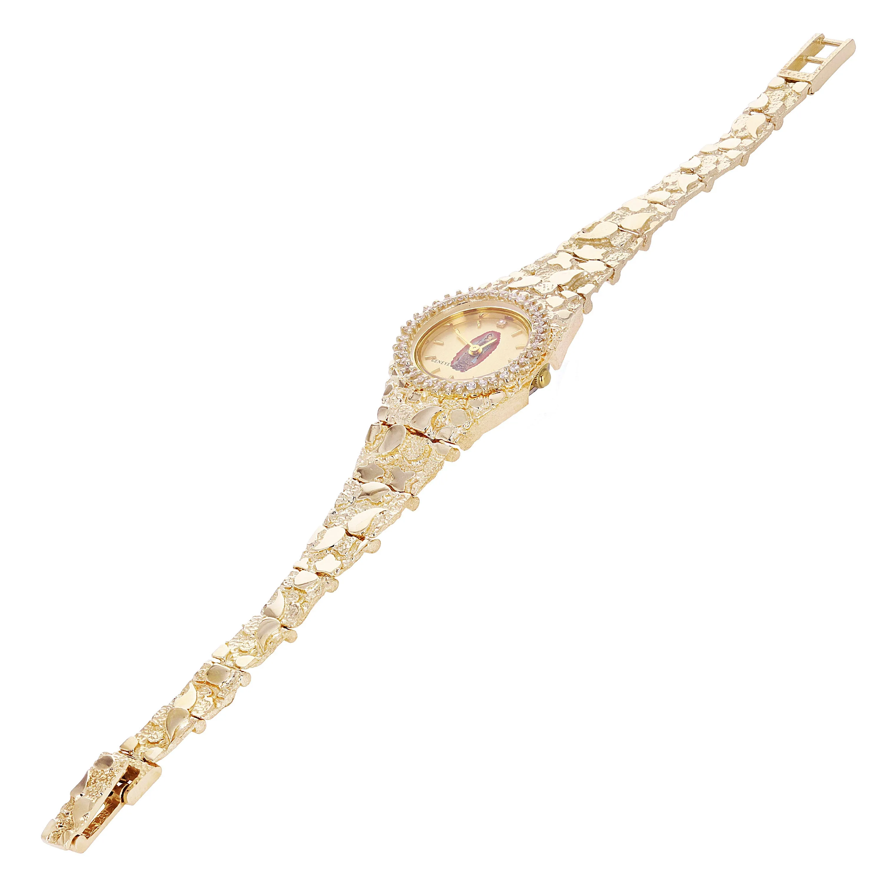 14k Yellow Gold Nugget Wrist Watch Guadalupe Geneve Diamond Watch 6.5"-7" 29.8g