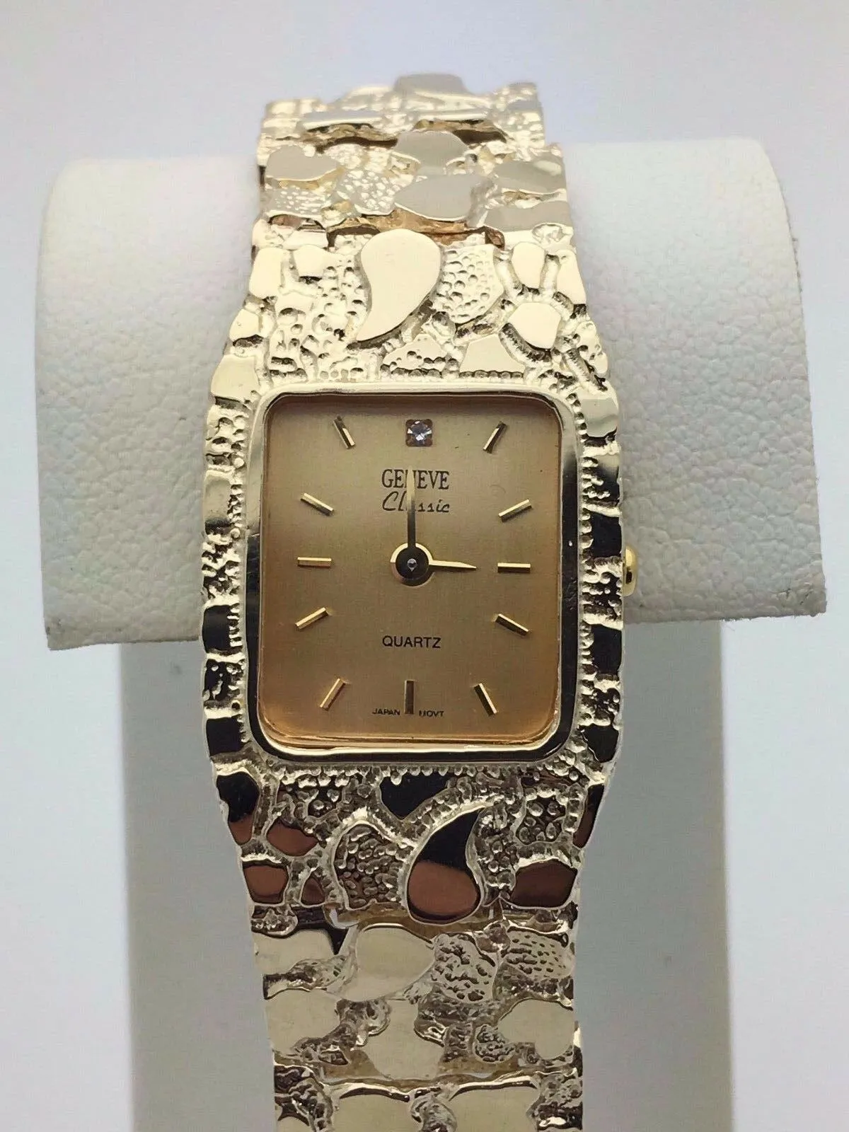 14k Yellow Gold Solid Nugget Wrist Watch Link Bracelet with Geneve Watch 8" 41g