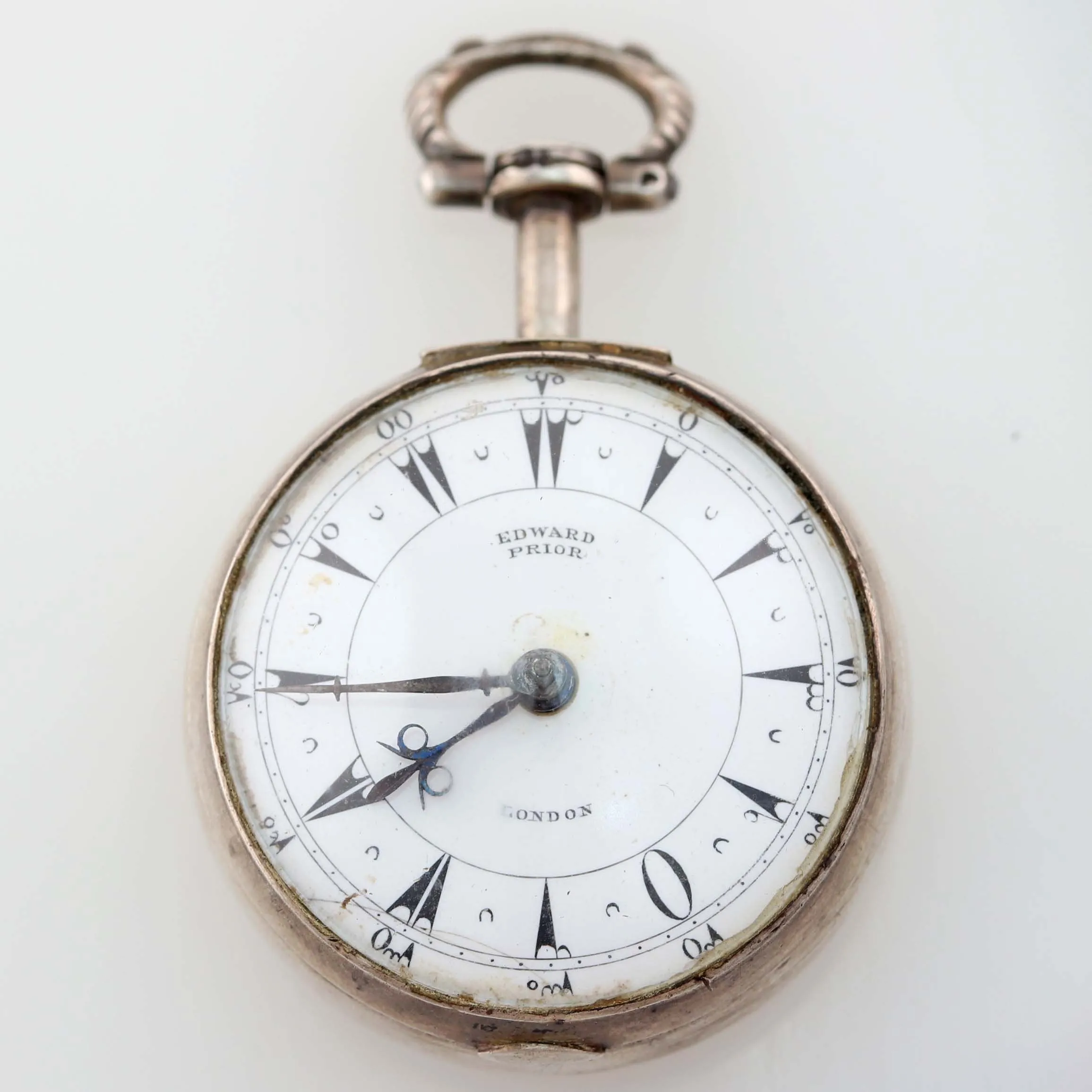 1800s Antique Edward Prior London Silver Triple Case Verge Fusee Pocket Watch