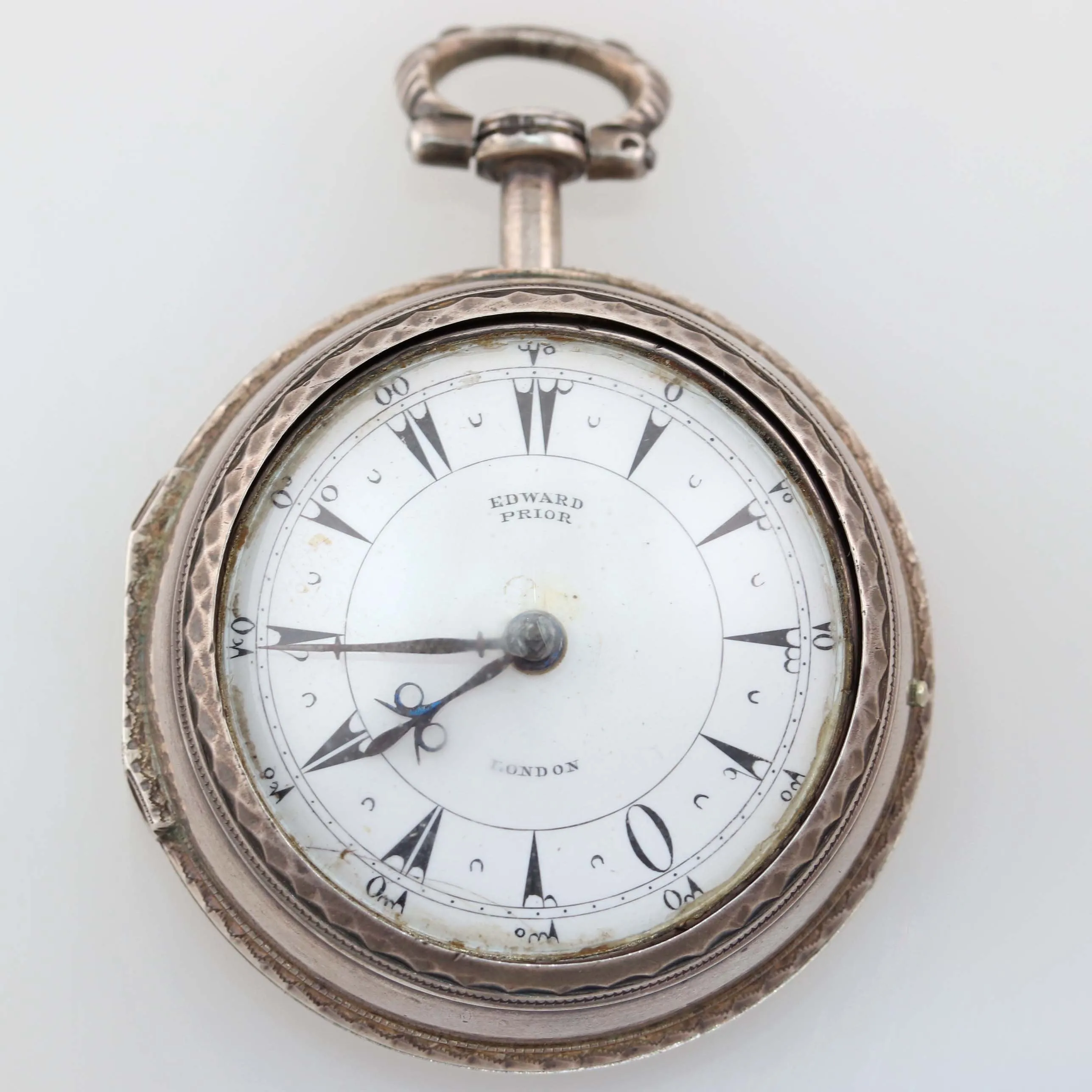 1800s Antique Edward Prior London Silver Triple Case Verge Fusee Pocket Watch