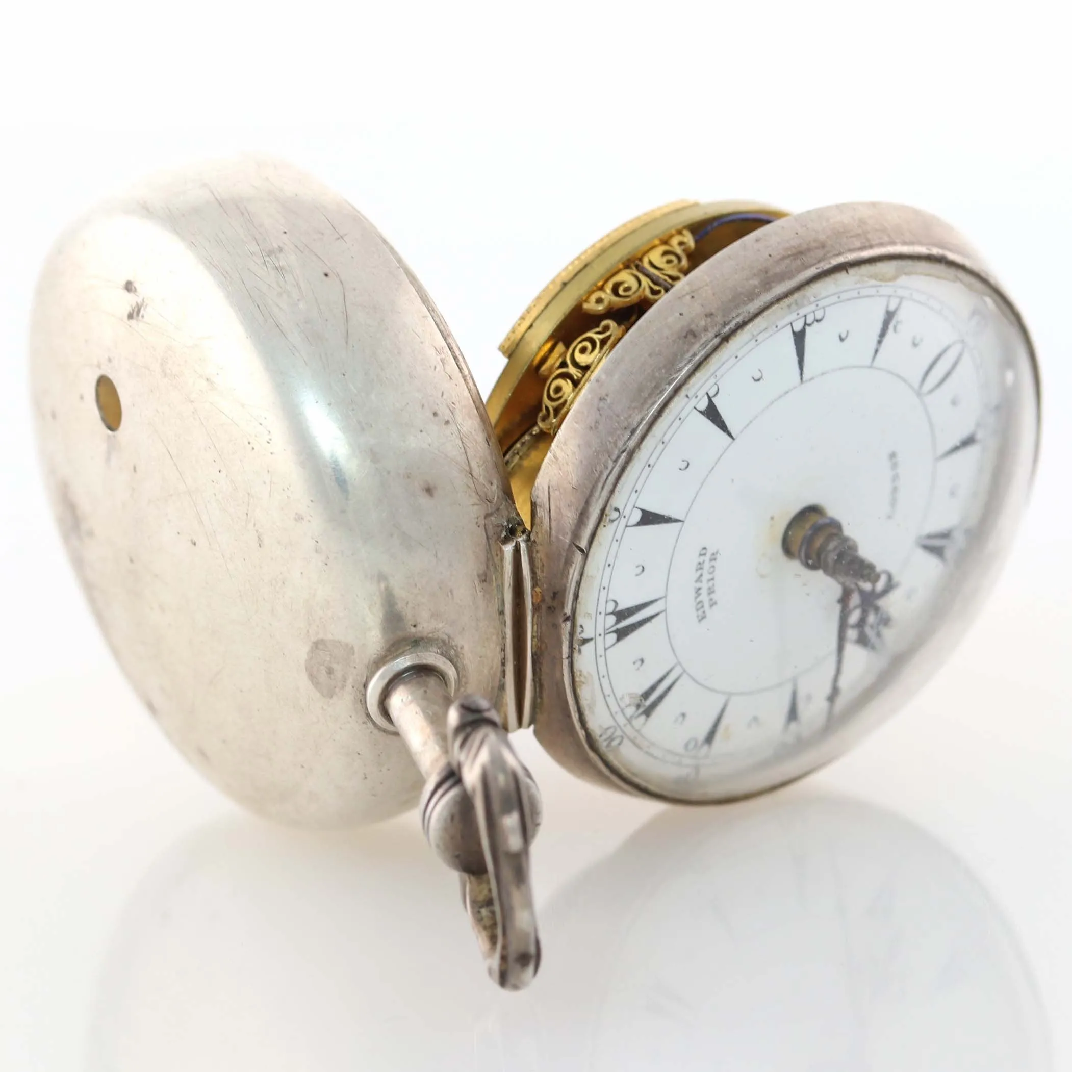 1800s Antique Edward Prior London Silver Triple Case Verge Fusee Pocket Watch