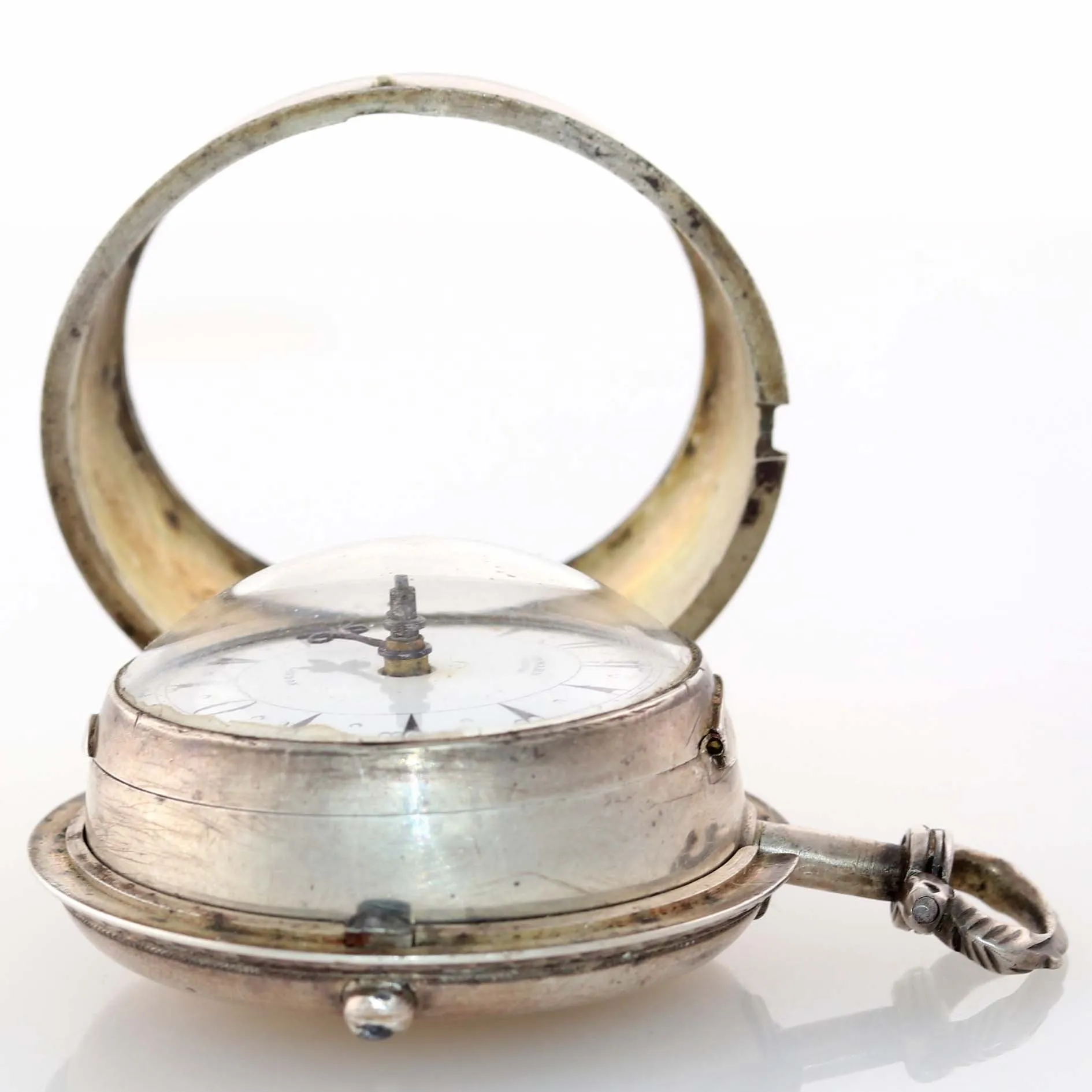 1800s Antique Edward Prior London Silver Triple Case Verge Fusee Pocket Watch
