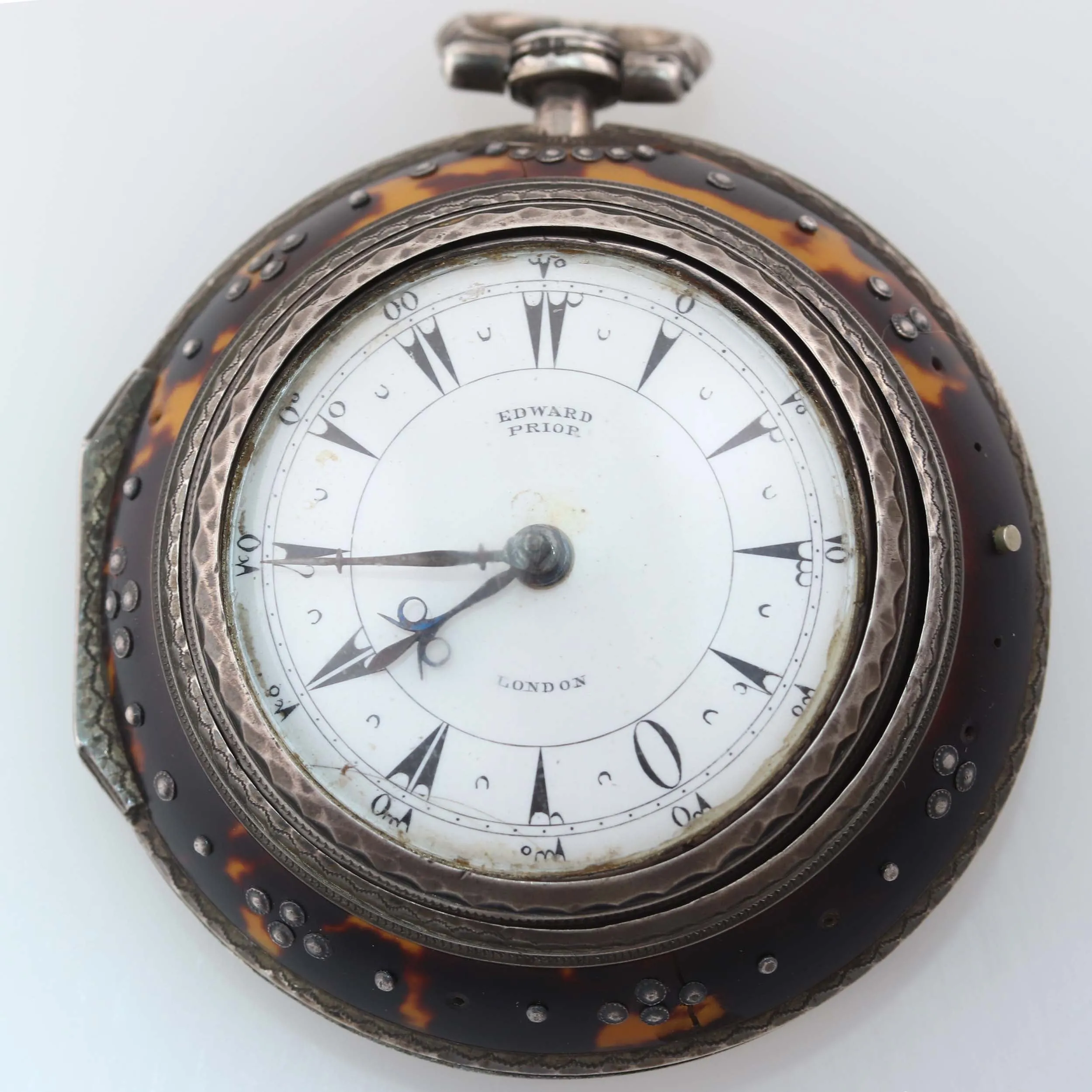 1800s Antique Edward Prior London Silver Triple Case Verge Fusee Pocket Watch