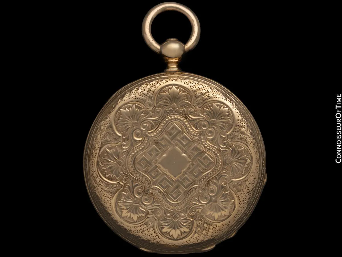 1860's Patek Philippe Antique Mens Midsize 40mm Hunter Case Pocket Watch with Box & Tag - 18K Gold