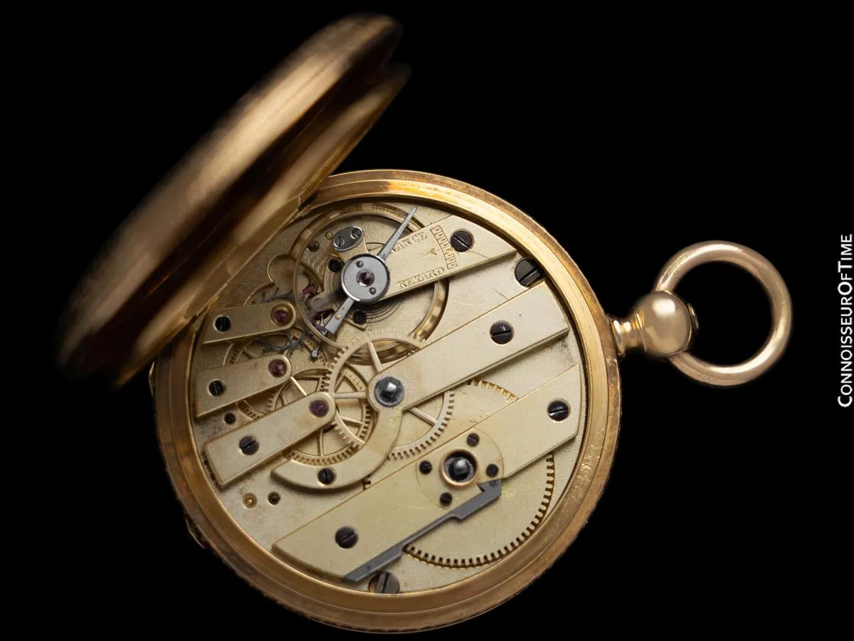 1860's Patek Philippe Antique Mens Midsize 40mm Hunter Case Pocket Watch with Box & Tag - 18K Gold