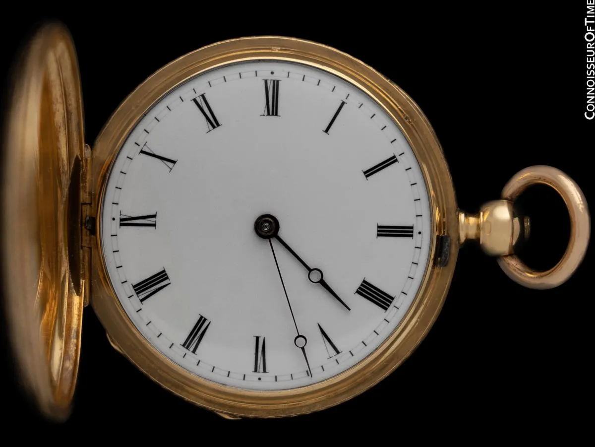 1860's Patek Philippe Antique Mens Midsize 40mm Hunter Case Pocket Watch with Box & Tag - 18K Gold