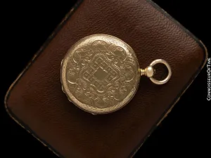 1860's Patek Philippe Antique Mens Midsize 40mm Hunter Case Pocket Watch with Box & Tag - 18K Gold