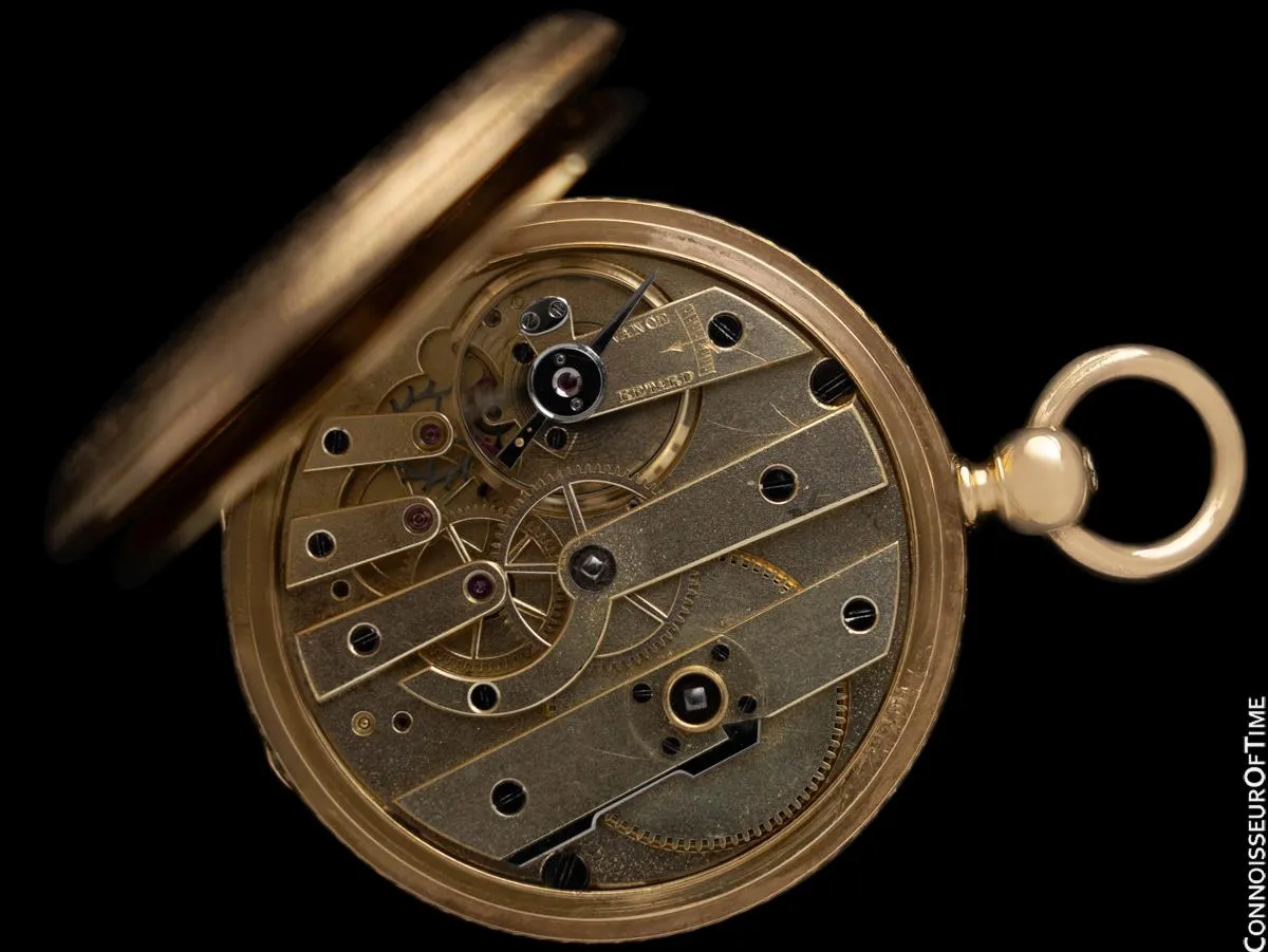 1860's Patek Philippe Antique Mens Midsize 40mm Hunter Case Pocket Watch with Box & Tag - 18K Gold