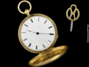 1860's Patek Philippe Antique Mens Midsize 42mm Hunter Case Pocket Watch - 18K Gold