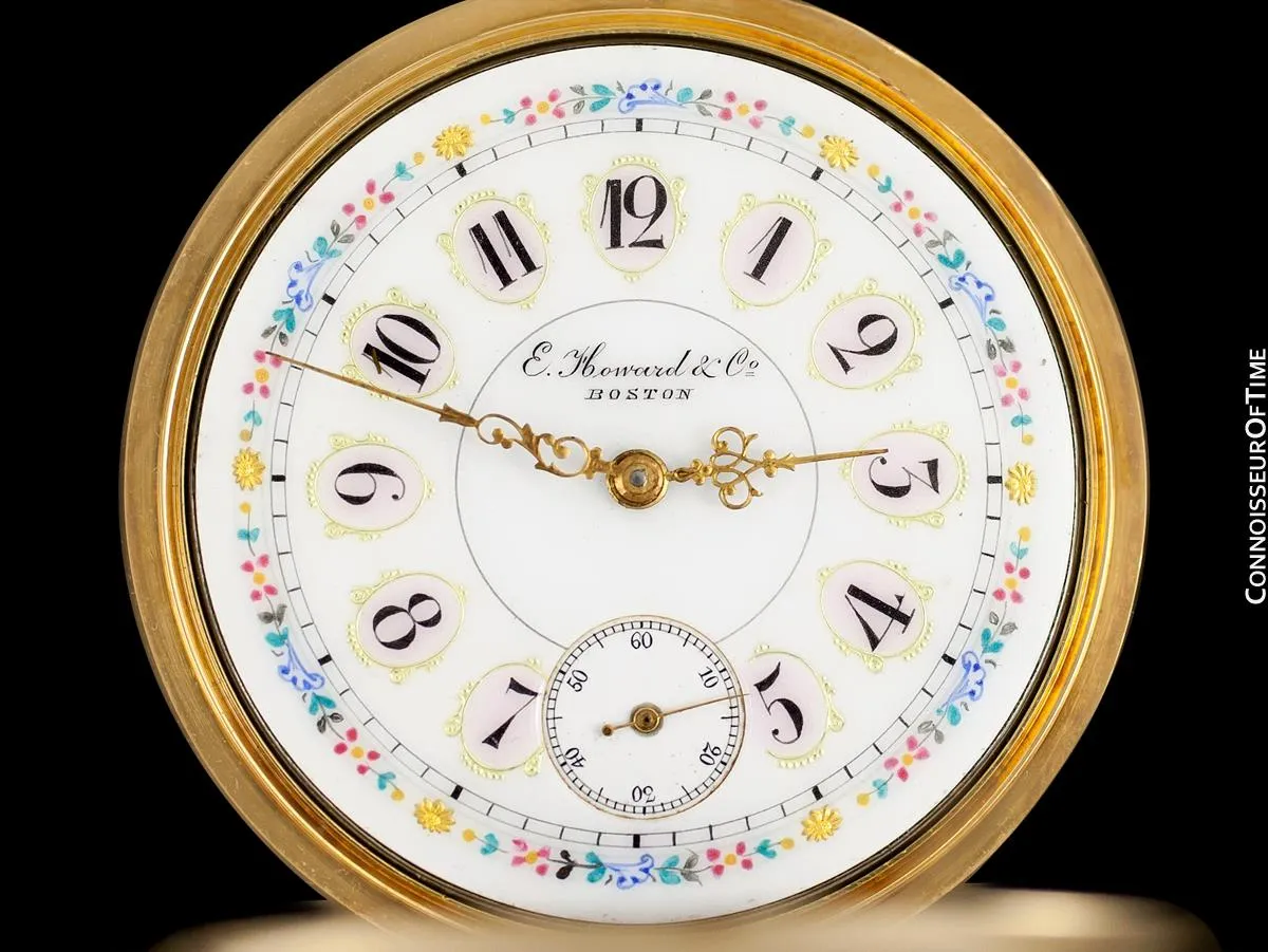 1870's E. Howard & Co. Antique 18 Size N Pocket Watch with Exceptional Fancy Dial - 18K Gold