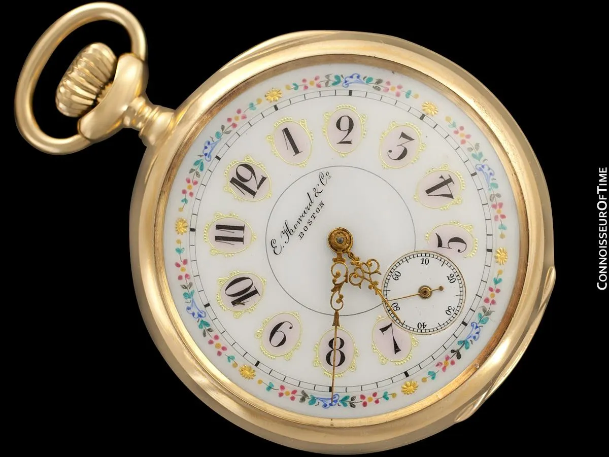 1870's E. Howard & Co. Antique 18 Size N Pocket Watch with Exceptional Fancy Dial - 18K Gold