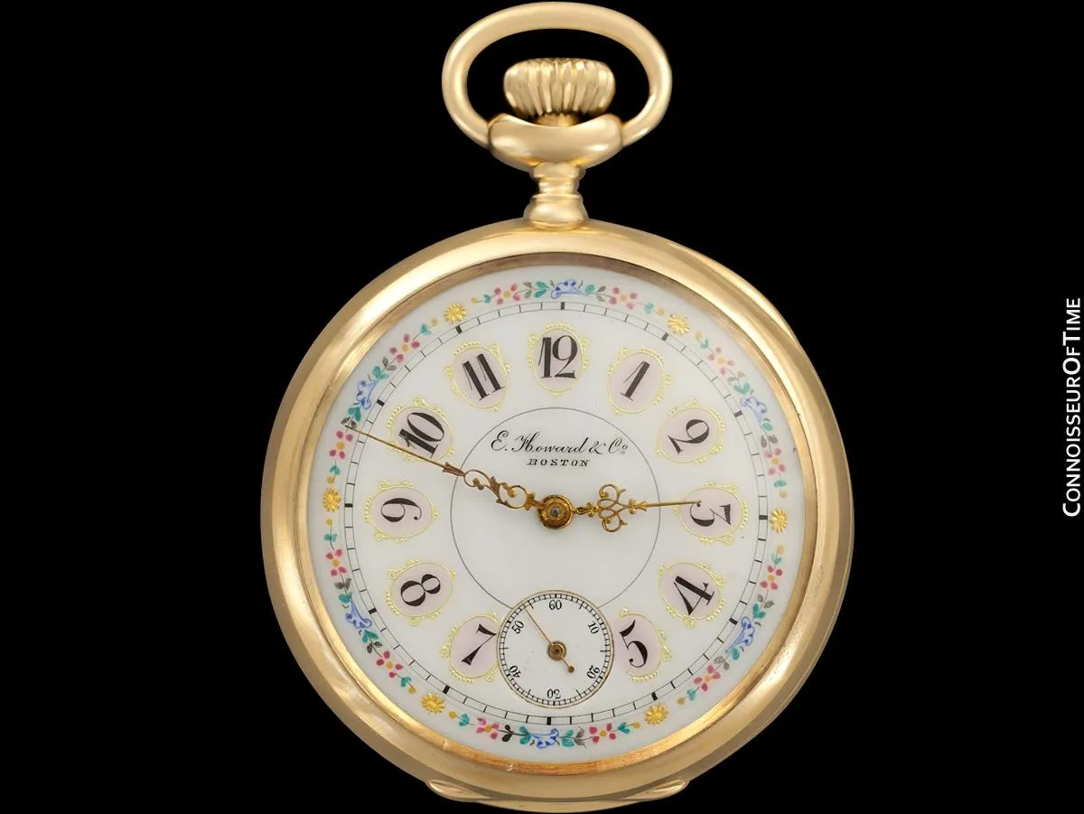 1870's E. Howard & Co. Antique 18 Size N Pocket Watch with Exceptional Fancy Dial - 18K Gold
