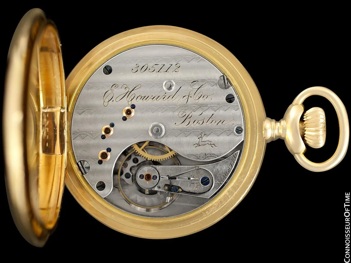 1870's E. Howard & Co. Antique 18 Size N Pocket Watch with Exceptional Fancy Dial - 18K Gold