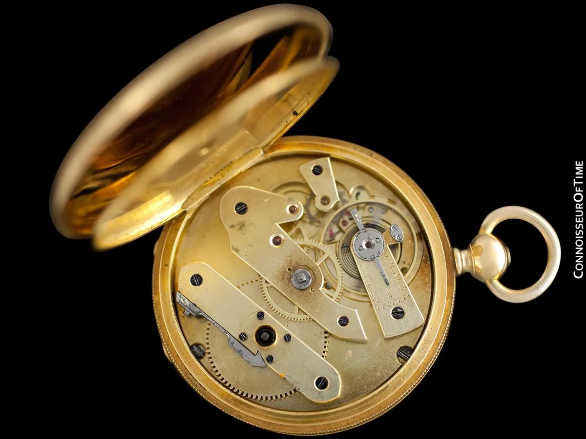 1870's Patek Philippe Antique Mens Midsize 50mm Hunter Case Pocket Watch - 18K Gold