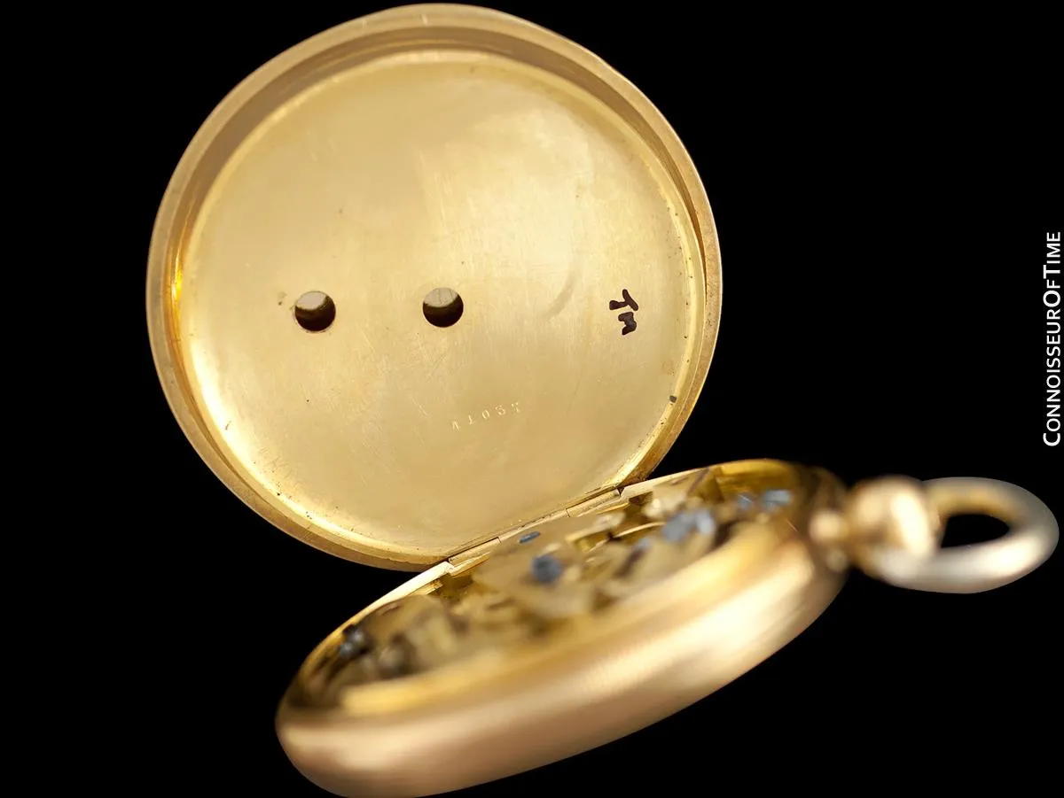 1870's Patek Philippe Antique Mens Midsize 50mm Hunter Case Pocket Watch - 18K Gold