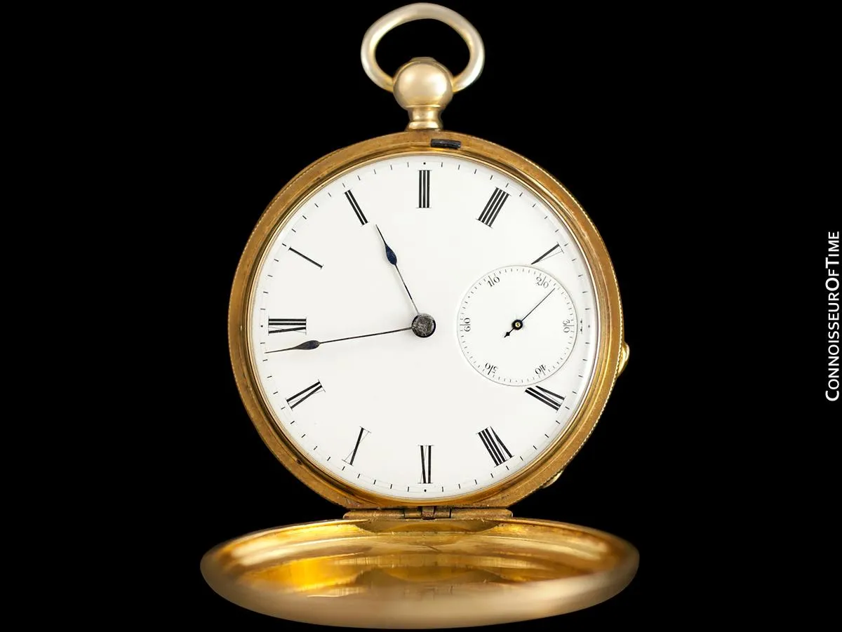 1870's Patek Philippe Antique Mens Midsize 50mm Hunter Case Pocket Watch - 18K Gold