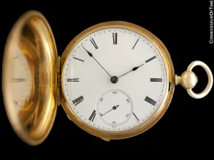 1870's Patek Philippe Antique Mens Midsize 50mm Hunter Case Pocket Watch - 18K Gold