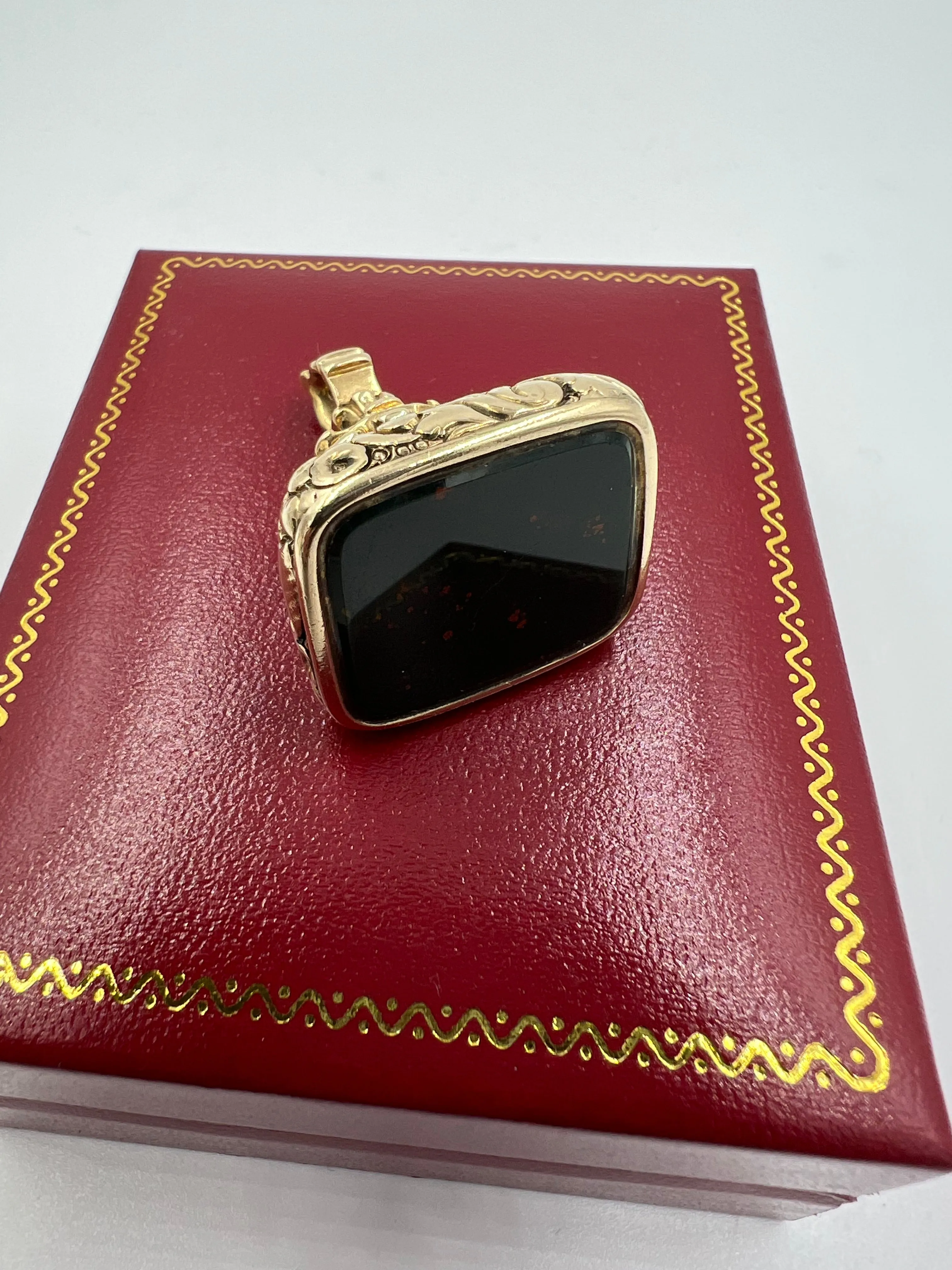 1880s Victorian Bloodstone 14k Yellow Gold Fob