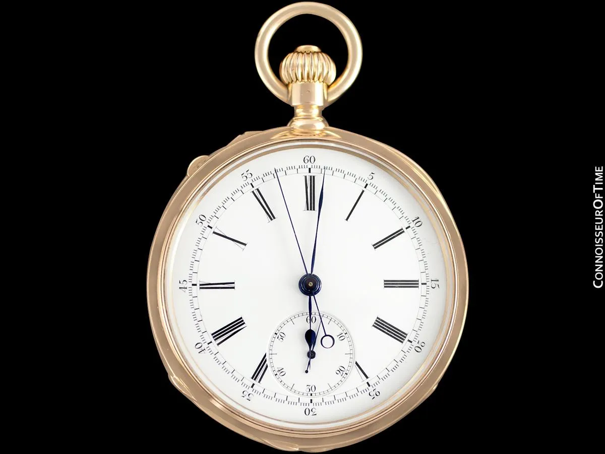 1890 Patek Philippe Split-Second Chronograph Vintage / Antique Mens 50mm Pocket Watch - 18K Gold