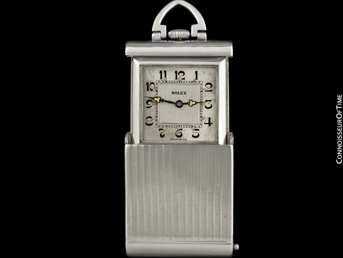 1928 Rolex Vintage Antique Cabriolet Clock Watch - Sterling Silver
