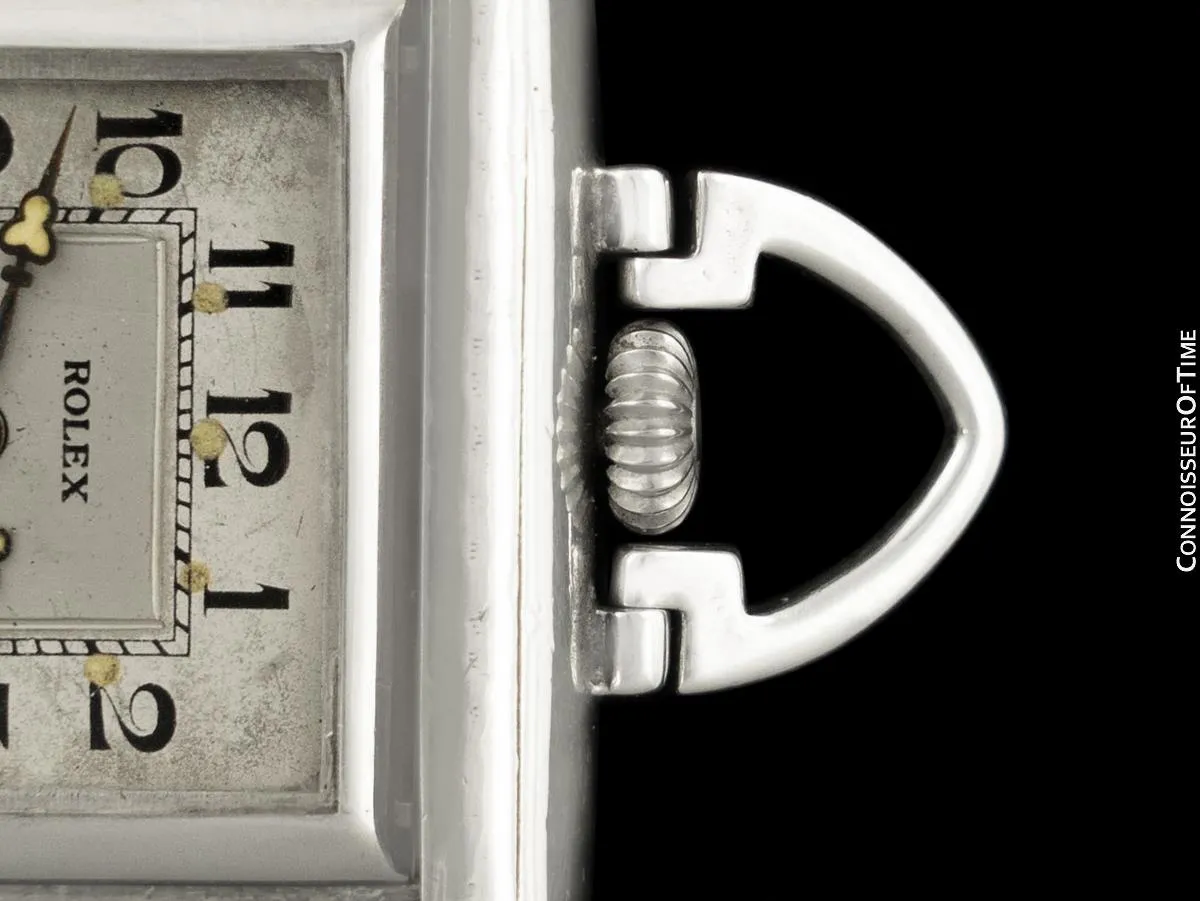 1928 Rolex Vintage Antique Cabriolet Clock Watch - Sterling Silver