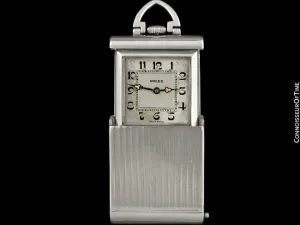 1928 Rolex Vintage Antique Cabriolet Clock Watch - Sterling Silver