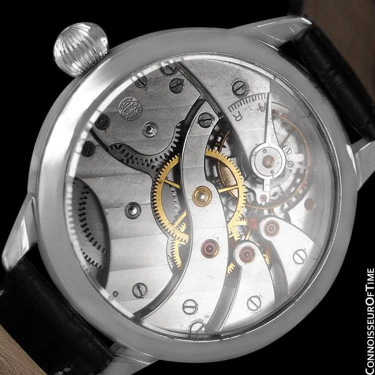 1930's IWC Vintage Mens Antique Pocket Watch Custom Extra Large 48mm Wristwatch - Stainless Steel