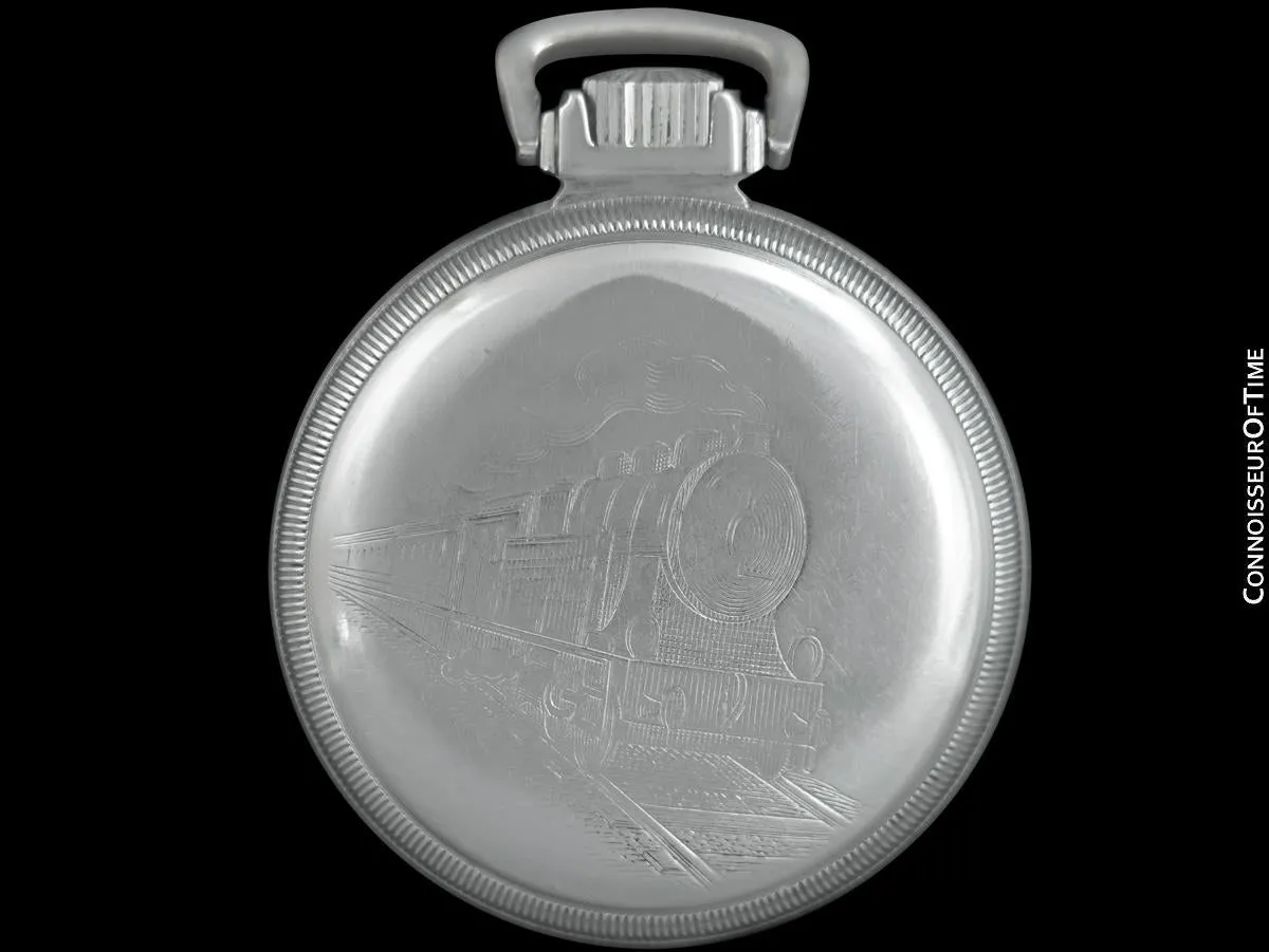 1930's Rolex Railroad Kew A Chronometer 21J Antique Mens Pocket Watch, 52mm - Snowite Chrome