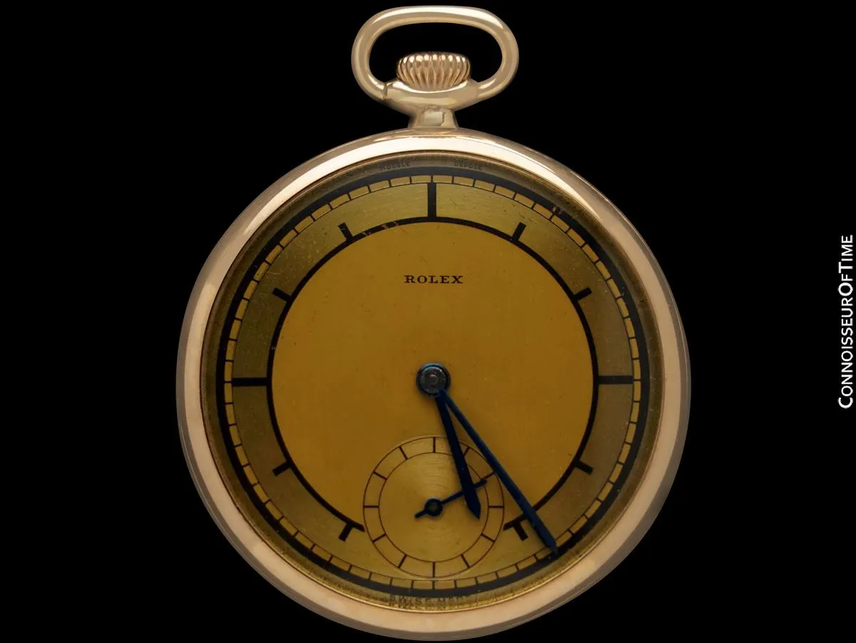 1930's Rolex Vintage Antique Mens Ultra Thin 9K Gold Pocket Watch - Rare Sector Dial