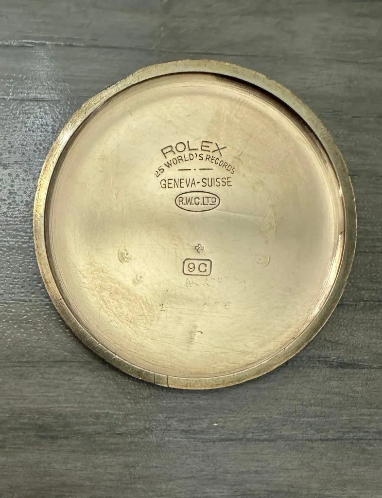 1930's Rolex Vintage Antique Mens Ultra Thin 9K Gold Pocket Watch - Rare Sector Dial