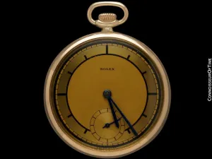 1930's Rolex Vintage Antique Mens Ultra Thin 9K Gold Pocket Watch - Rare Sector Dial