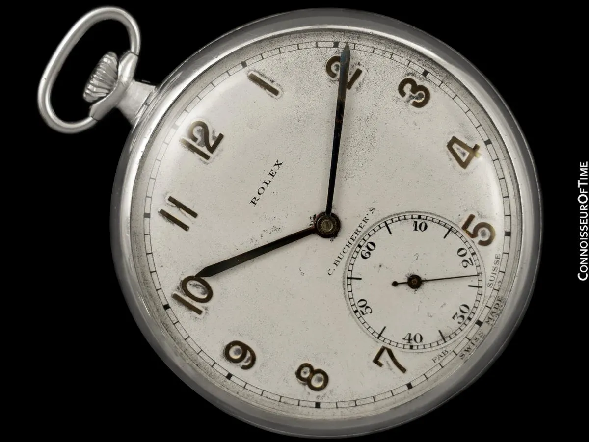 1940's Rolex for Bucherer Vintage Antique Mens Pocket Watch, 45mm - Nickel Chrome