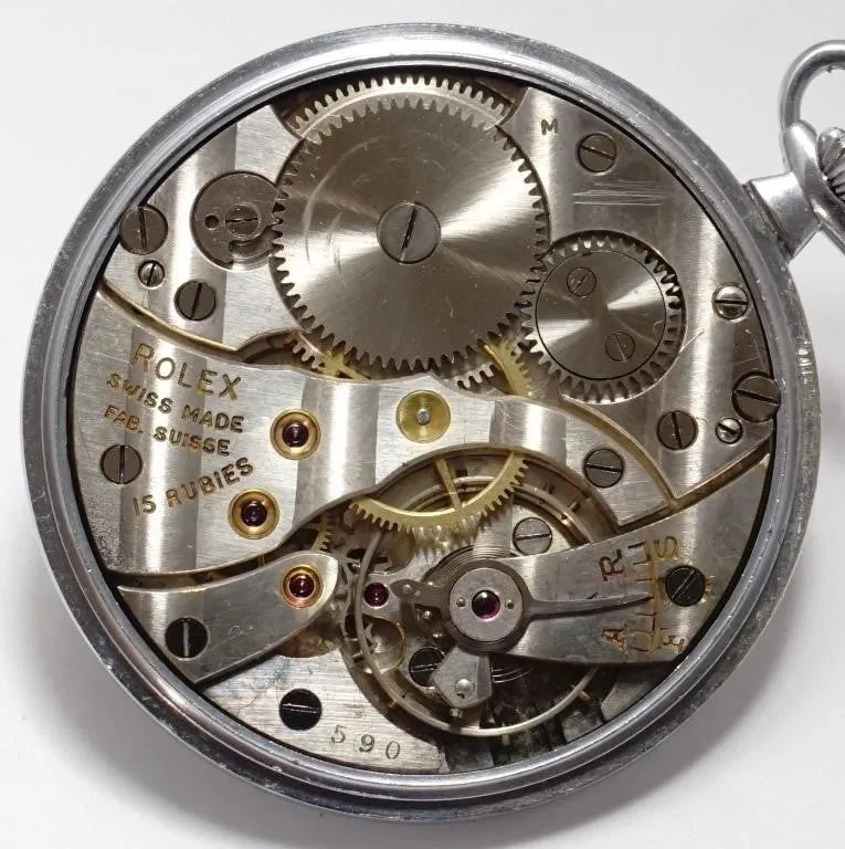 1940's Rolex for Bucherer Vintage Antique Mens Pocket Watch, 45mm - Nickel Chrome